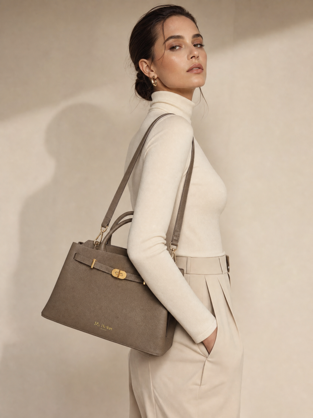 Kensington Genuine Pebble Leather Top Handle Bag, Alternate, color, Grey