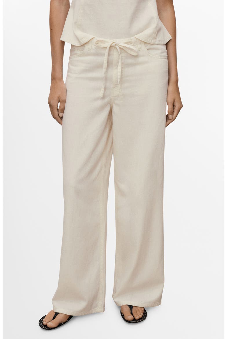 Drawstring Cotton & Linen Wide Leg Pants, Main, color, ECRU