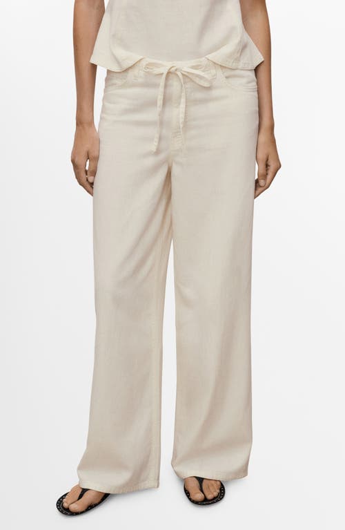 Mango Wide-leg Denim Trousers With Belt Ecru In Neutral