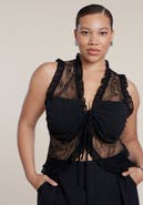 ELOQUII Ruffled Lace Top With Tie Detail