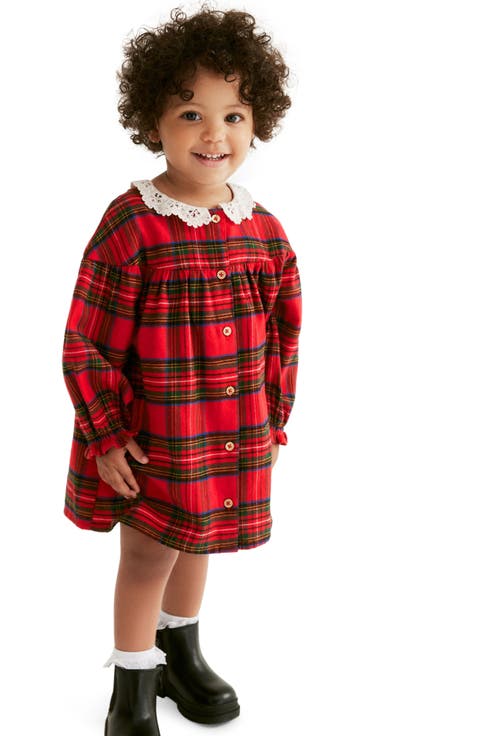 Kids' Plaid Long Sleeve Lace Collar Dress (Toddler & Little Kid)