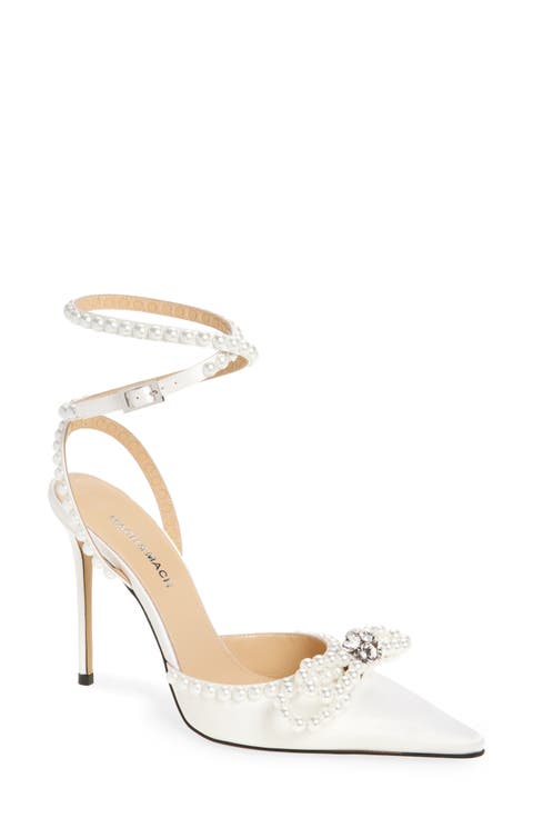 Double Bow Faux Pearl Slingback Pump (Women)
