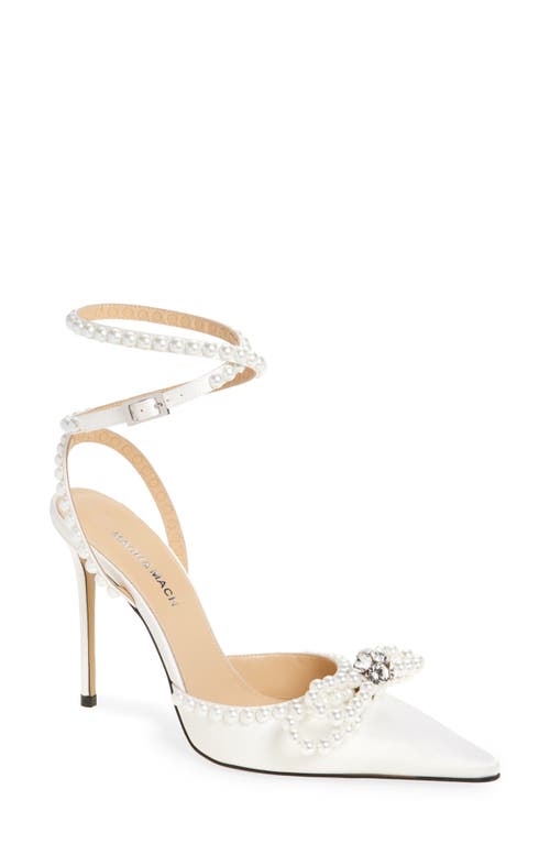 Mach&mach Mach & Mach Double Bow Faux Pearl Slingback Pump In White