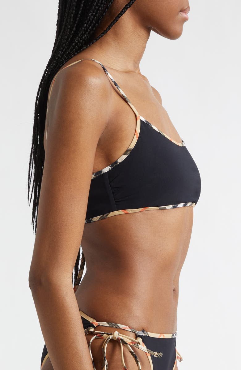 Burberry Starla Check Trim Bikini Top, Alternate, color, Black