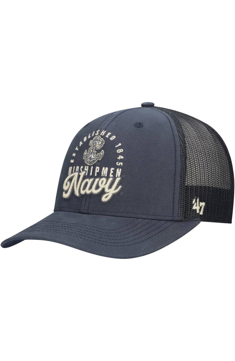 '47 Men's '47 Navy Navy Midshipmen Pitstop Trucker Adjustable Hat, Main, color, 