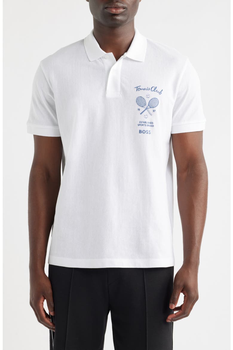 Member Embroidered Cotton Piqué Polo, Main, color, WHITE