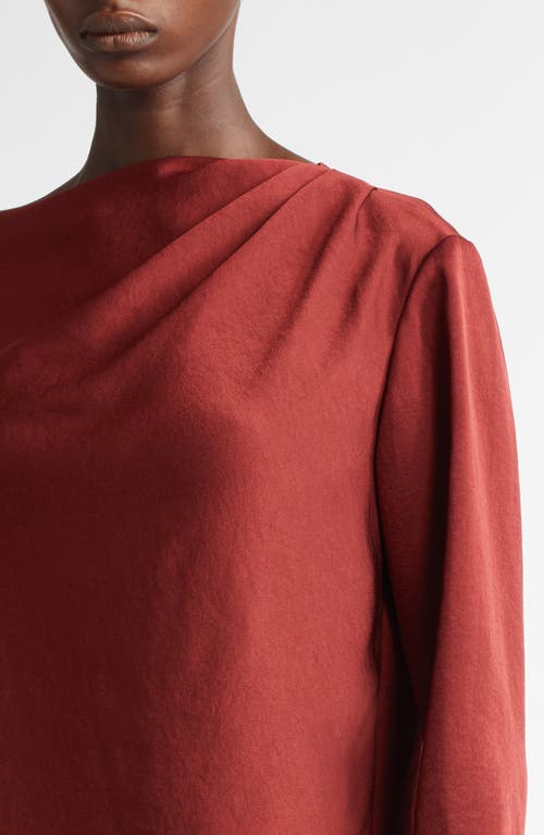 Lela Rose Asymmetric Drape Detail Brushed Satin Top In Bordeaux