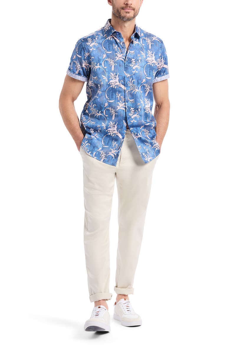 Junipero Short Sleeve Stretch Cotton Button-Up Shirt, Alternate, color, BLUE