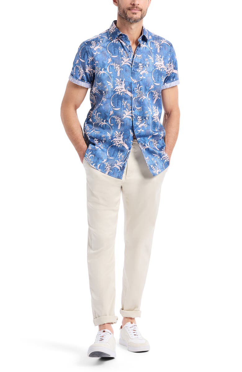 Robert Graham Junipero Short Sleeve Stretch Cotton Button-Up Shirt, Alternate, color, Blue