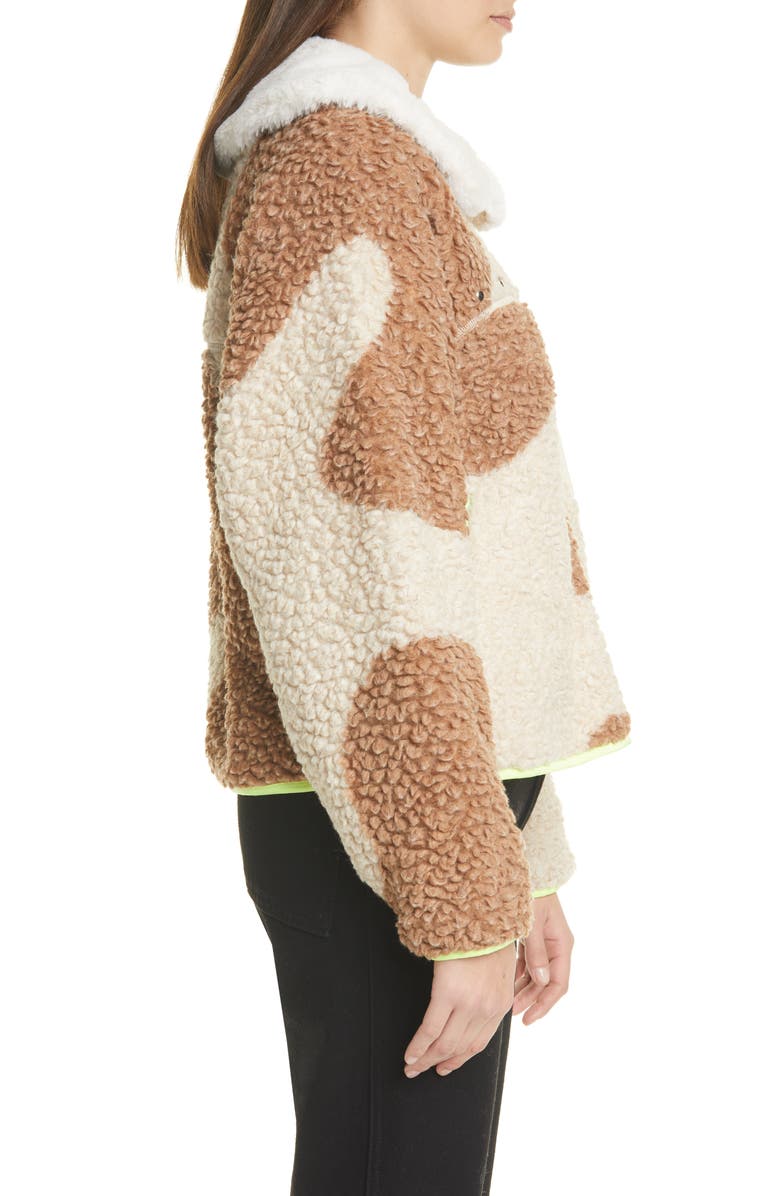 Sandy Liang Bells Faux Fur Collar Fleece Jacket, Alternate, color, 