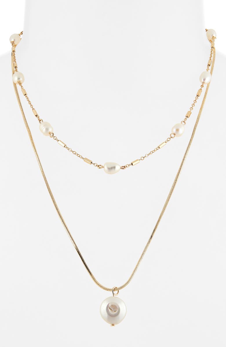 Nordstrom Freshwater Pearl Layered Pendant Necklace, Alternate, color, White- Gold