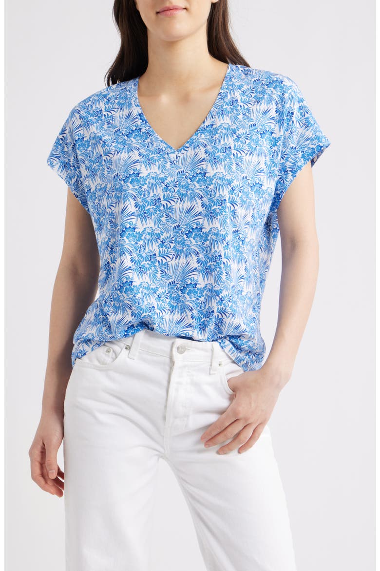 Kauai Fantastic Fronds V-Neck T-Shirt, Main, color, BLUE/ WHITE