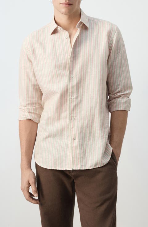 Stripe Linen Blend Button-Up Shirt
