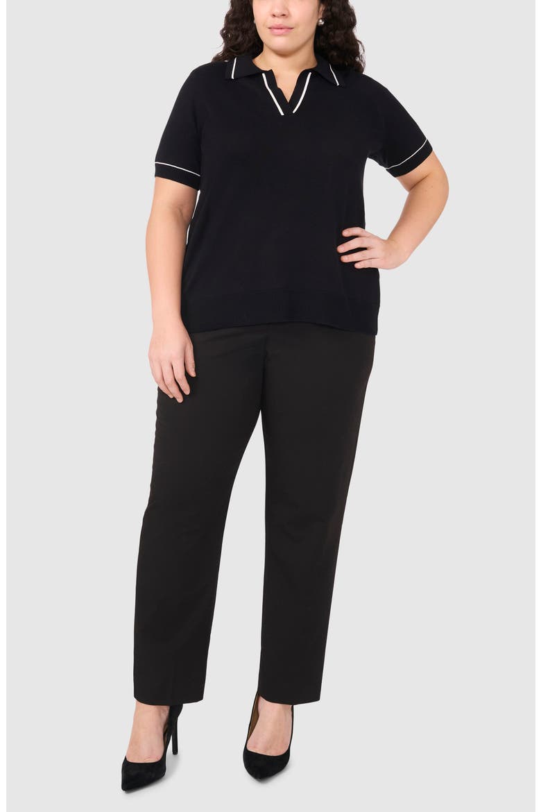 Tipped Johnny Collar Polo Sweater, Alternate, color, RICH BLACK