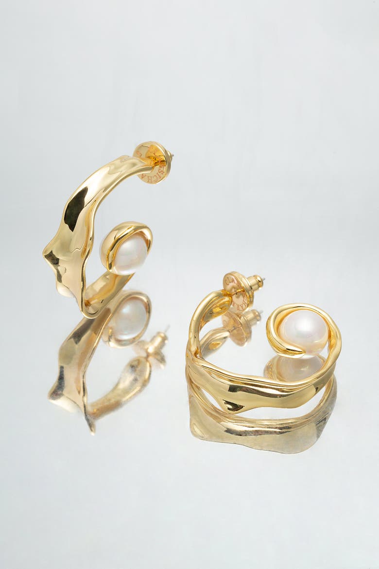 Natalie Molten Sculptural Hoop Earrings, Alternate, color, Gold