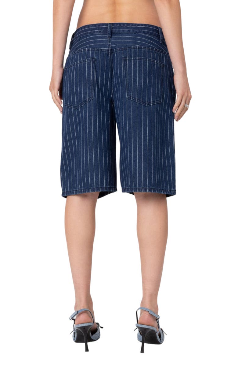 EDIKTED Pinstripe Denim Bermuda Shorts, Alternate, color,