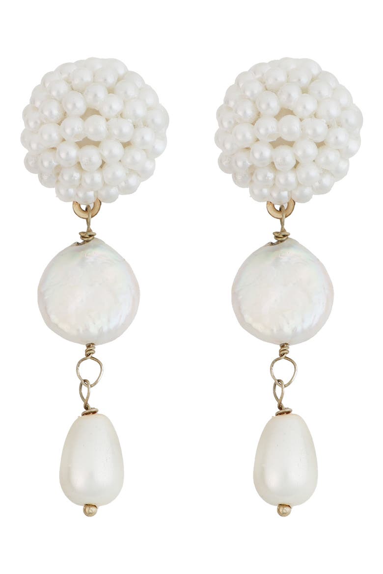 Cultured Pearl Beaded Linear Earrings, Main, color, WHITE