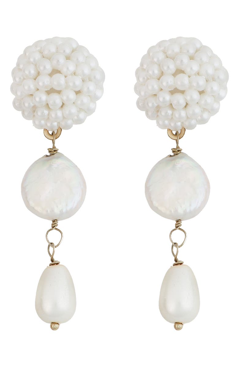 Panacea Cultured Pearl Beaded Linear Earrings, Main, color, White