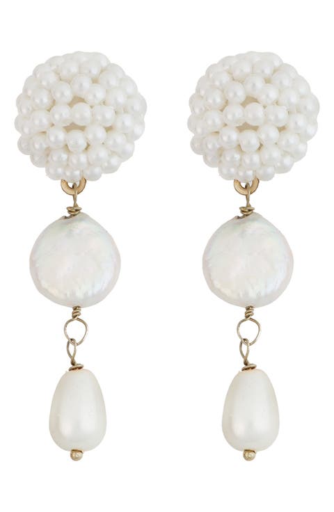 Cultured Pearl Beaded Linear Earrings