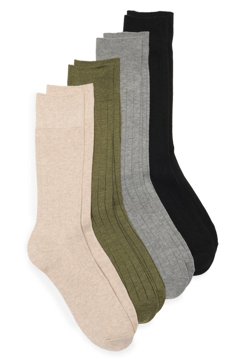 Calvin Klein Crew Dress Socks - Pack of 4, Main, color, Olive Assorted