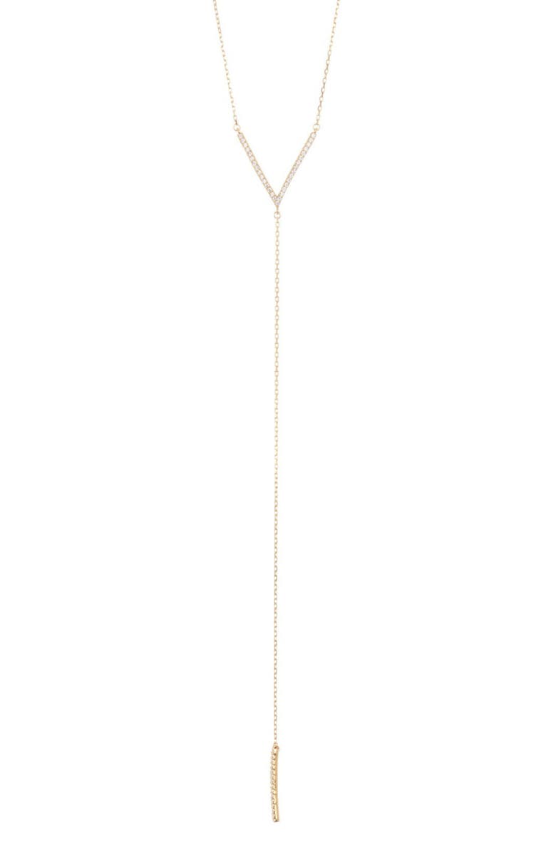 Adornia Cubic Zirconia Y-Lariat Necklace, Main, color, Gold