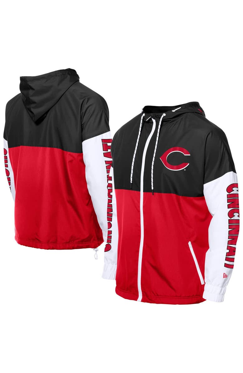 New Era Men's New Era Red/Black Cincinnati Reds Color Block Full-Zip Hoodie Windbreaker, Alternate, color, Red