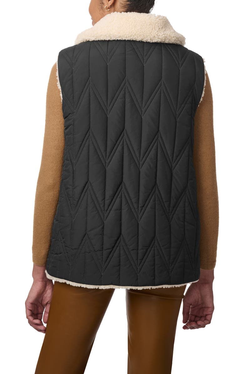 Bernardo Chevron Quilted Faux Shearling Lined Recycled Polyester Reversible Vest, Alternate, color, Black