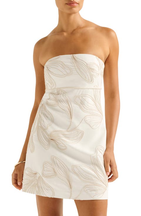 Jenny Strapless Embroidered Linen Blend Minidress