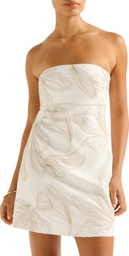 Ever New Jenny Strapless Embroidered Linen Blend Minidress