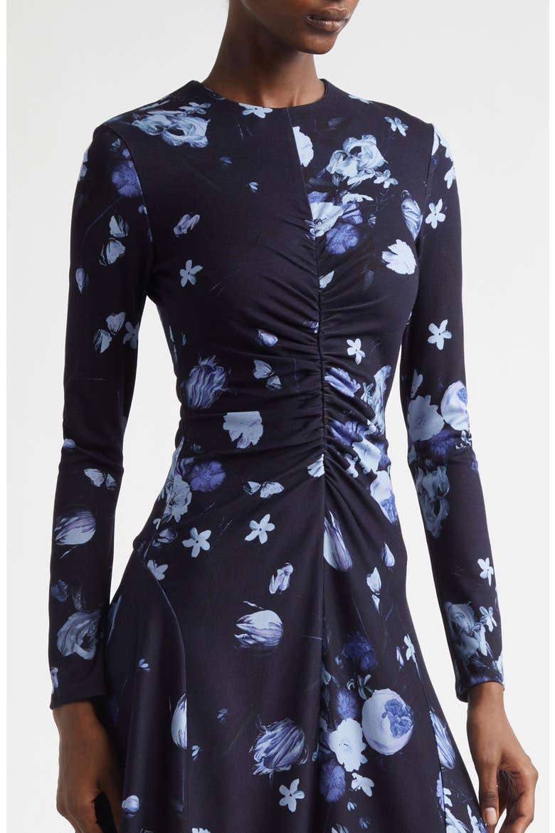 Floral Print Long Sleeve Ponte Knit Midi Dress, Alternate, color, DUTCH FLOWER PAINTING MIDNIGHT