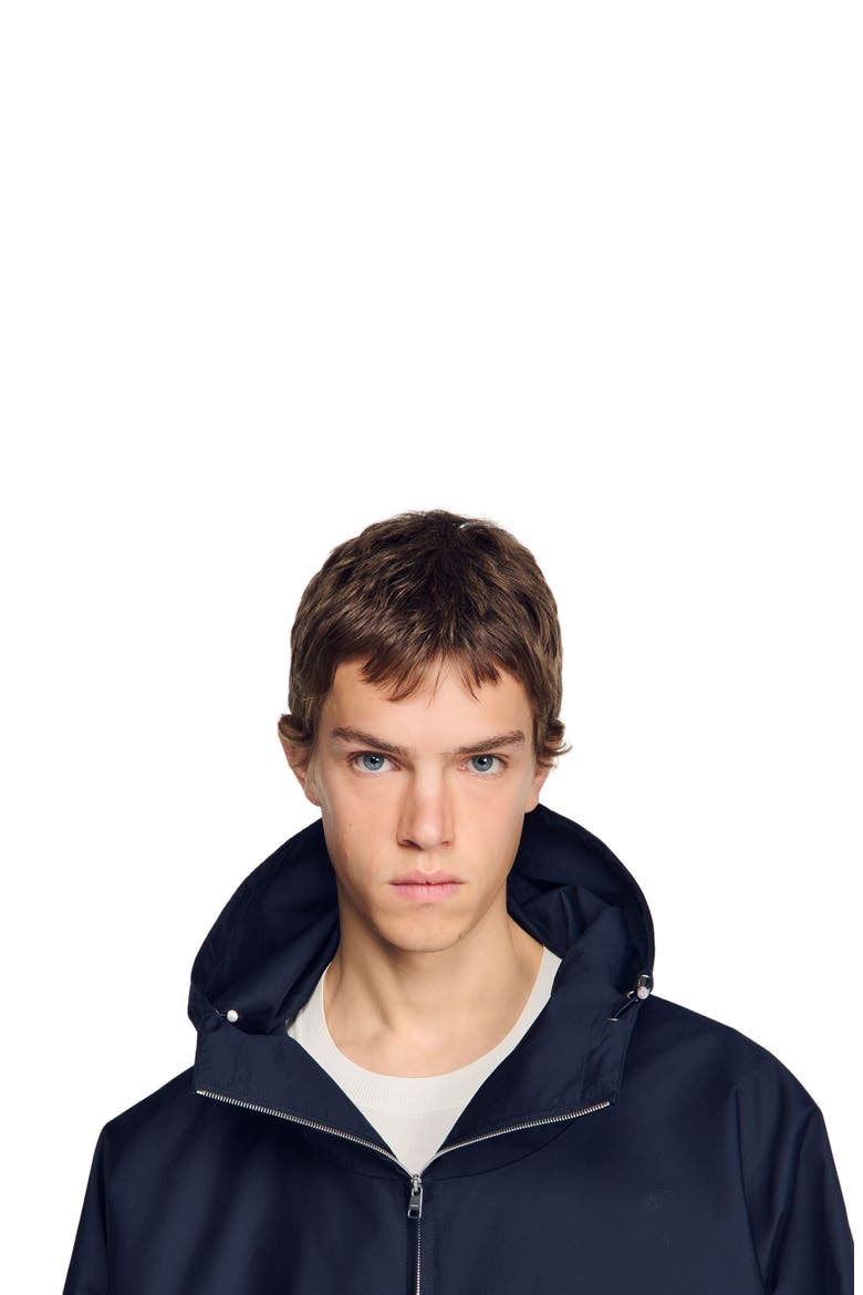 Hooded zip-up cotton jacket, Alternate, color, Midnight blue