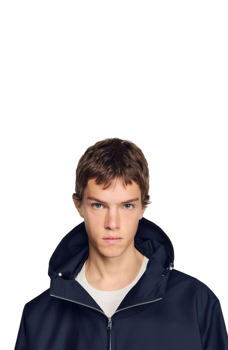SANDRO Hooded zip-up cotton jacket, Alternate, color, Midnight Blue