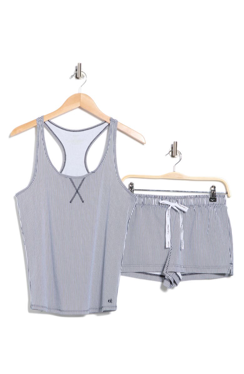 Calvin Klein Jersey Tank & Shorts Pajama 2-Piece Set, Alternate, color, Blue Seersucker