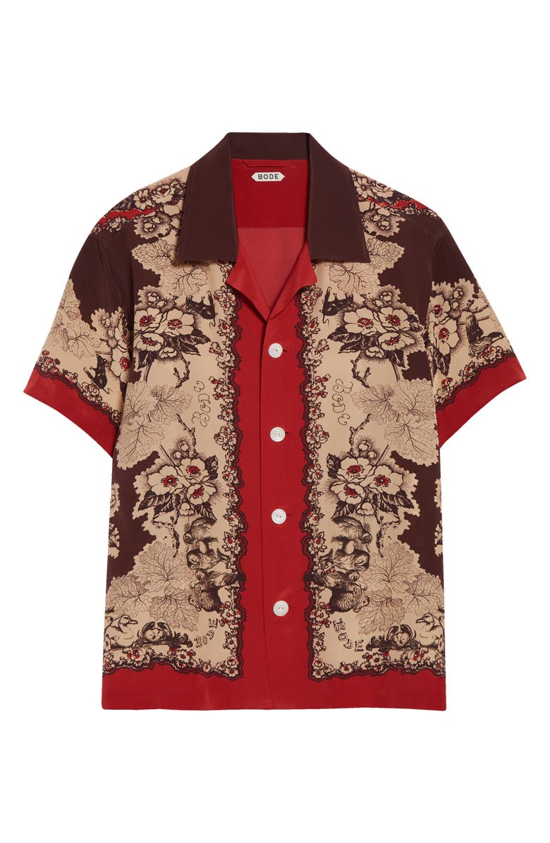 Bode Storybook Silk Camp Shirt, Main, color, Red Black