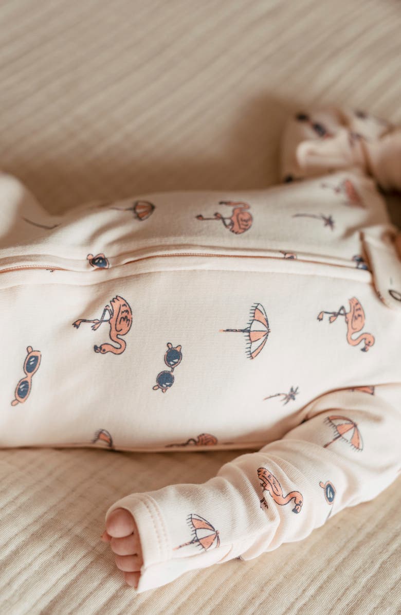 L'ovedbaby Print Organic Cotton Zip Footie, Alternate, color, Flamingo