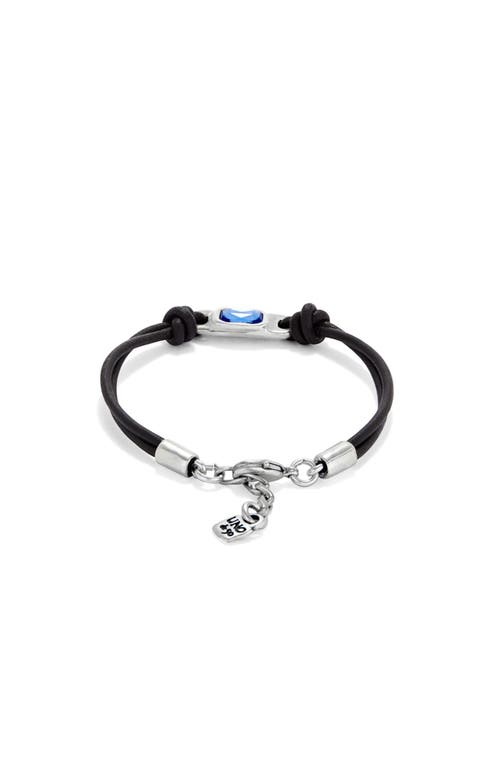 Unode50 Sterling Silver-plated Leather Bracelet With Light Blue Crystal In Black