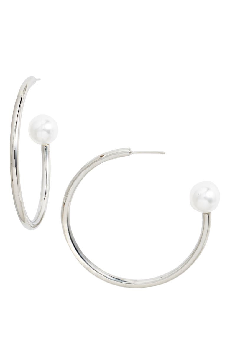 Knotty Pearly End Hoop Earrings, Main, color, 