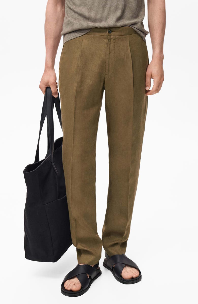 MANGO Salerno Slim Fit Linen Suit Pants, Main, color, Khaki Green