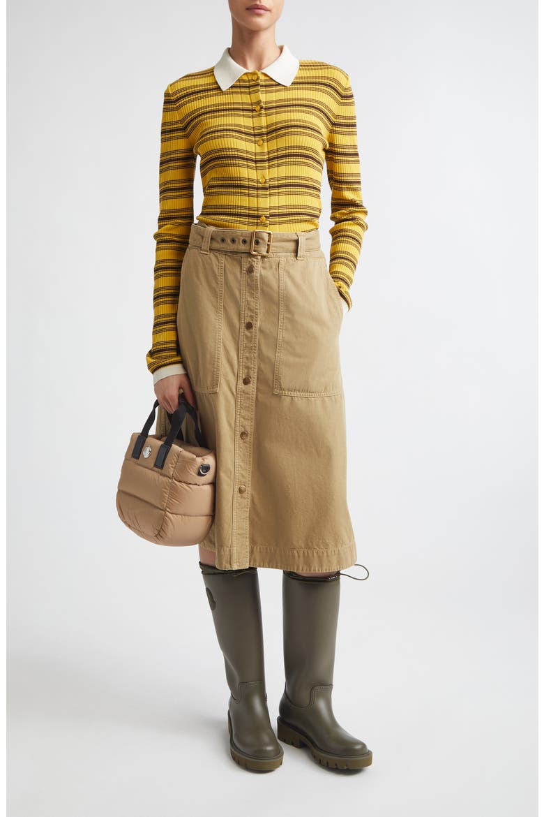 Stripe Fitted Rib Cotton Cardigan, Alternate, color, YELLOW/ BROWN