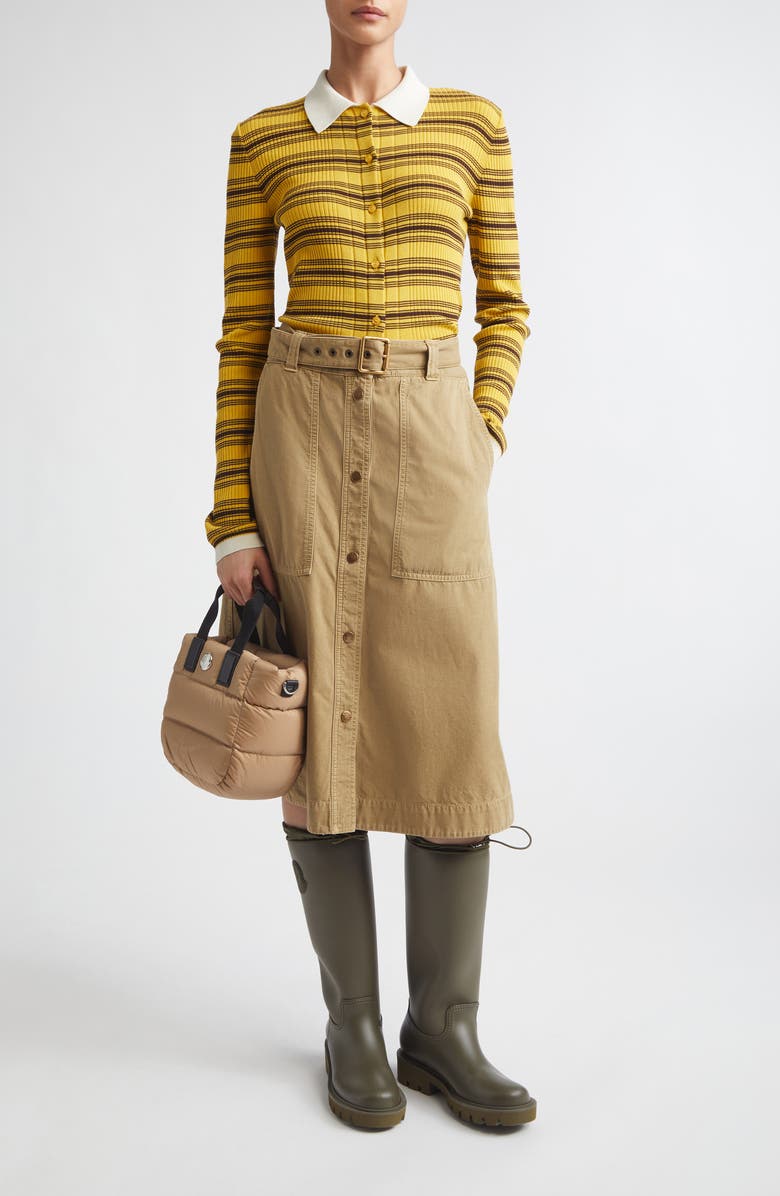 Moncler Belted Cotton A-Line Skirt, Alternate, color, Beige