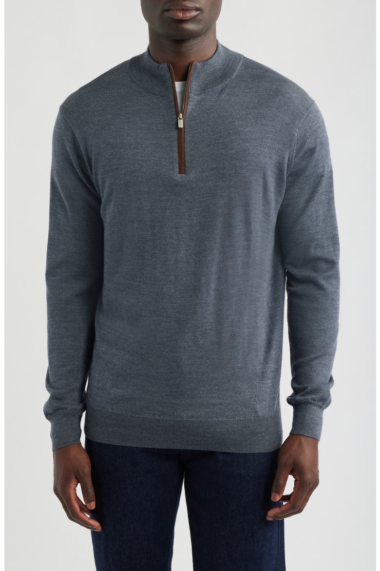 Autumn Crest Suede Trim Quarter Zip Sweater, Main, color, CHARCOAL