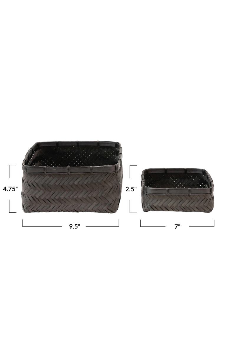 wood & Water Hyacinth Baskets, Black, Set of 2, Alternate, color, Black