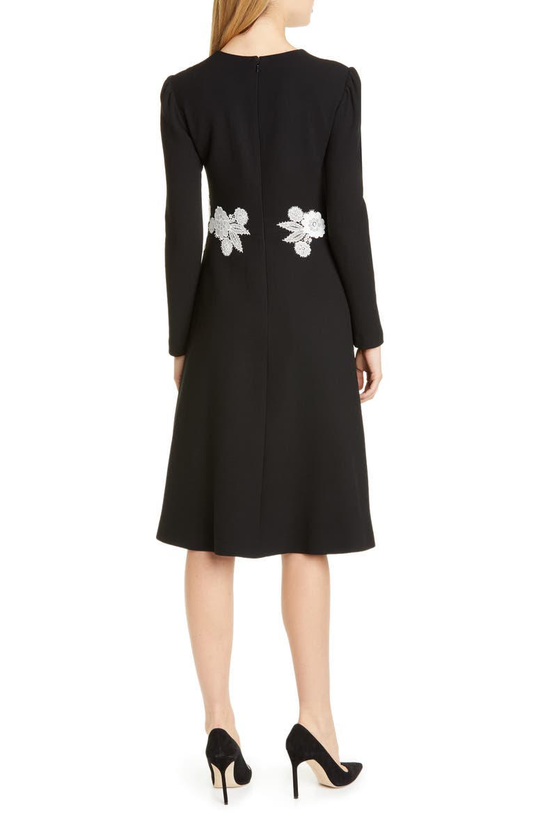 Lace Detail Long Sleeve Midi Dress, Alternate, color, BLACK/ IVORY