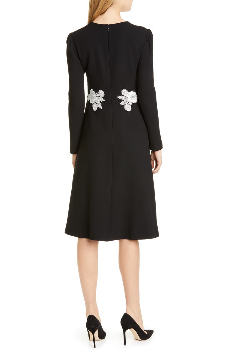 Lela Rose Lace Detail Long Sleeve Midi Dress, Alternate, color, 