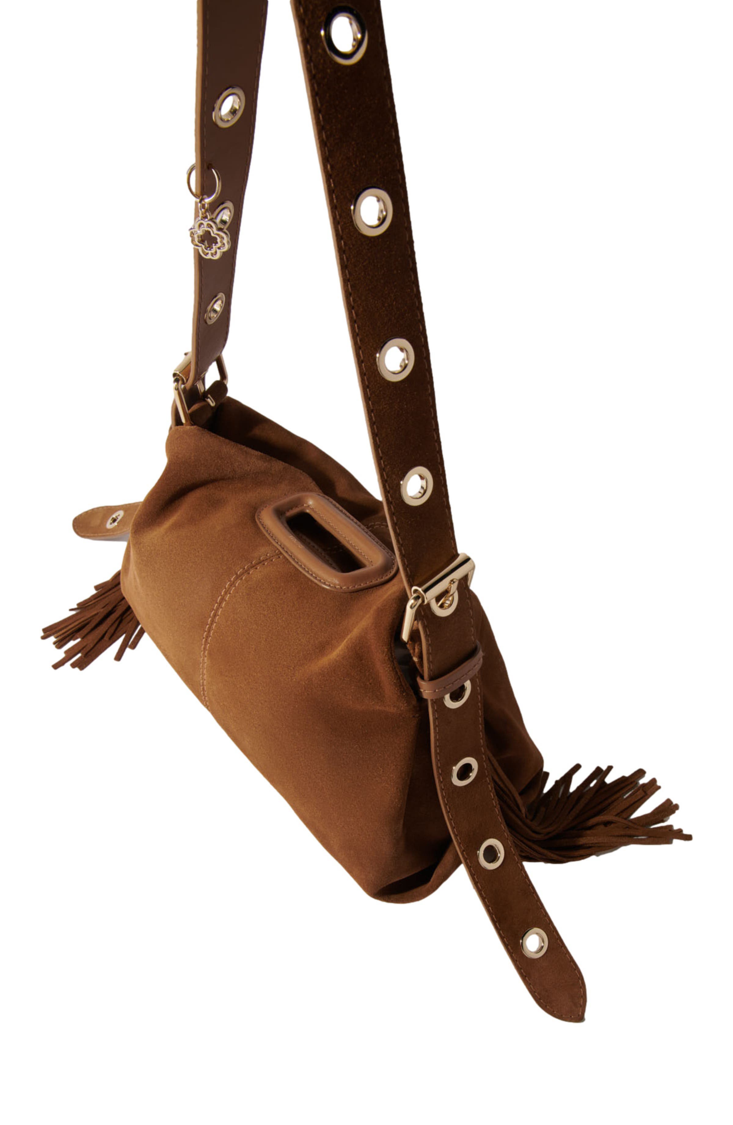 maje Suede Miss M bag, Alternate, color, Camel