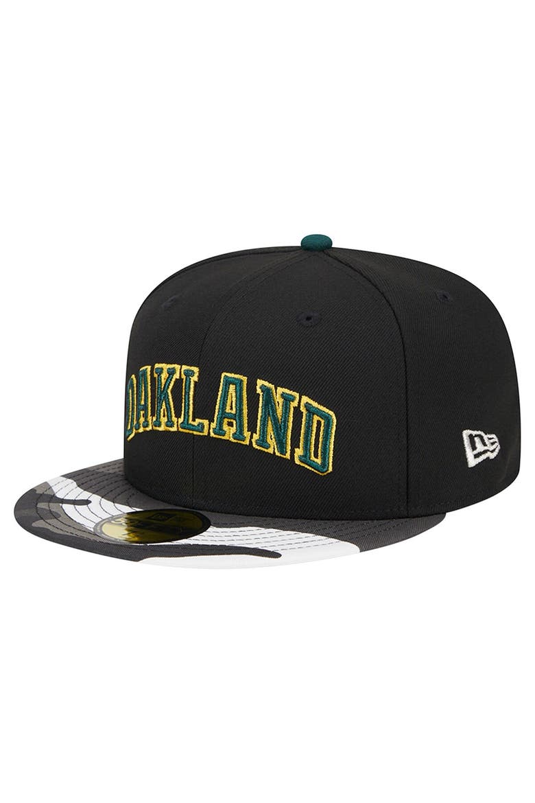Men's New Era Black Oakland Athletics Metallic Camo 59FIFTY Fitted Hat, Alternate, color, Black