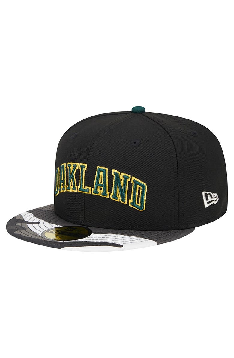 New Era Men's New Era Black Oakland Athletics Metallic Camo 59FIFTY Fitted Hat, Alternate, color, 