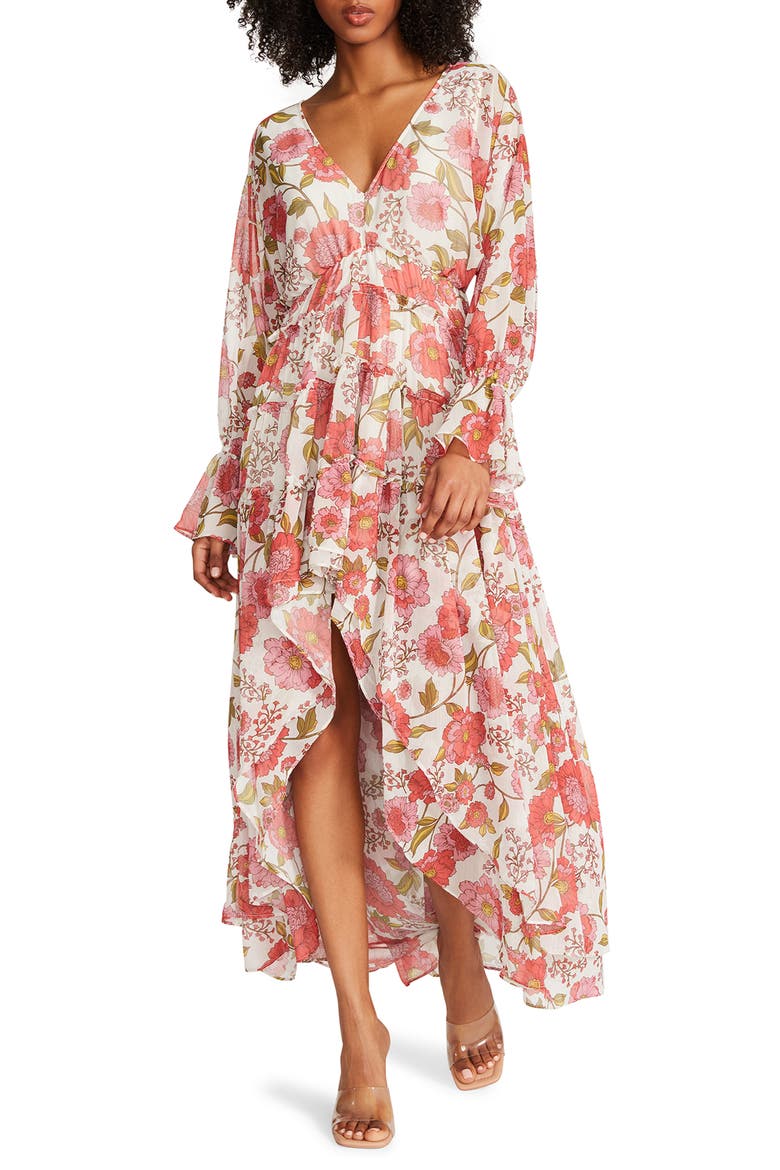 Sol Floral Long Sleeve High-Low Maxi Dress, Main, color, VINTAGE ROSE