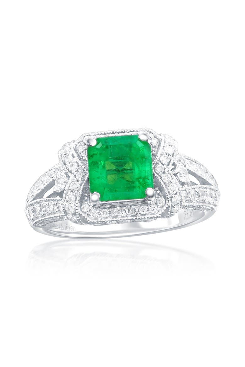 14K White Gold 1.64ct Emerald & 1.02cttw Diamond Ring, Main, color, Green