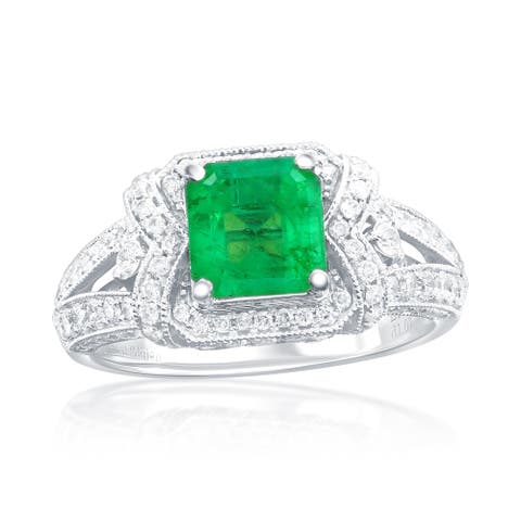 14K White Gold 1.64ct Emerald & 1.02cttw Diamond Ring